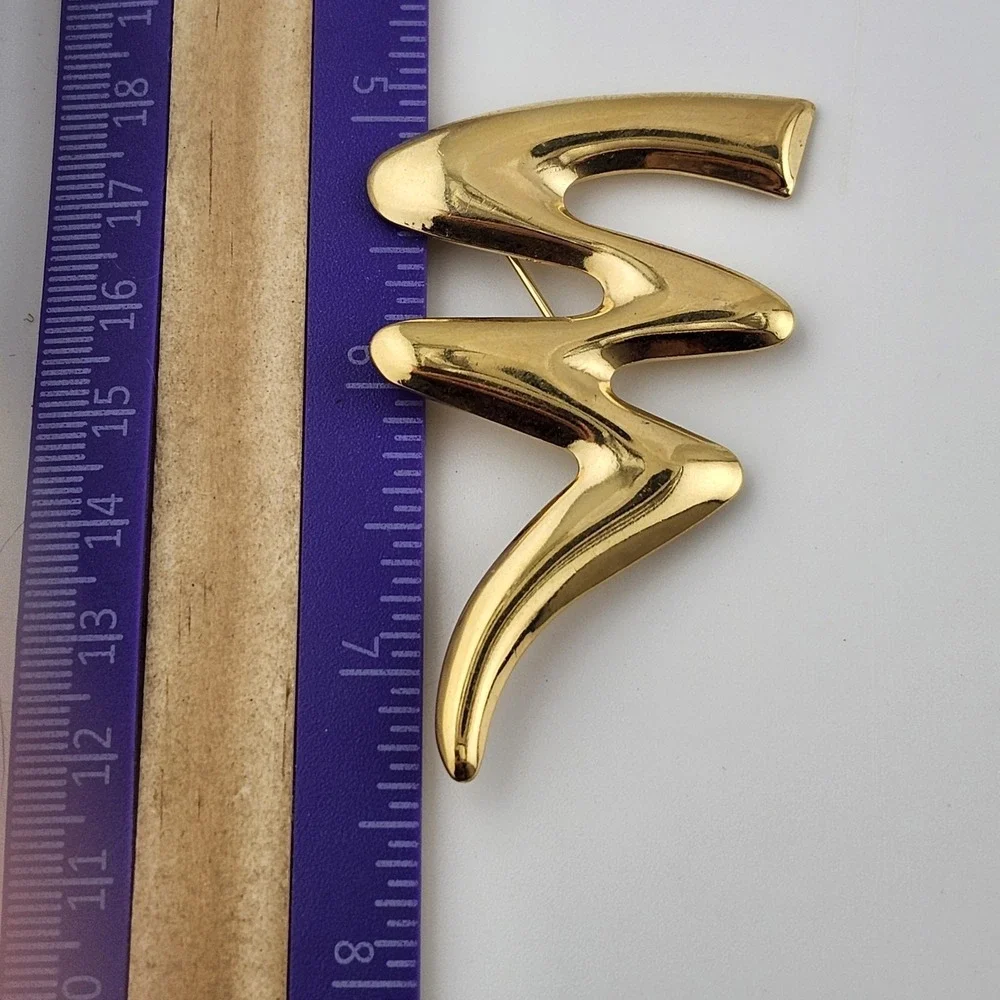 Vintage Gold Tone Sqiggle‎ Zig Zag Brooch